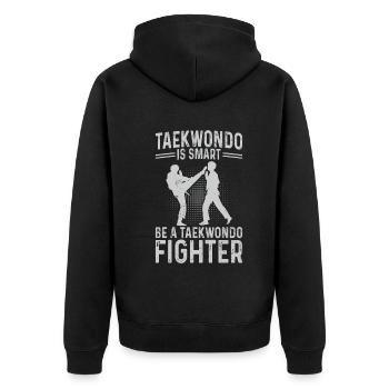 Taekwondo is smart Be a Taekwondo Fighter - Unisex Premium Bio Zip Hoodie - Schwarz - Hinten - Nico (187cm)