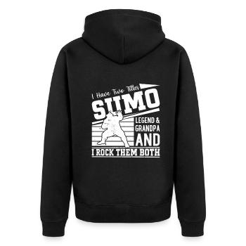 I have two titles sumo Legend & Grandpa Sumo Fight - Unisex Premium Bio Zip Hoodie - Schwarz - Hinten - Nico (187cm)