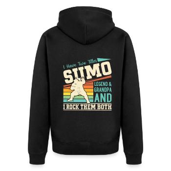 I have two titles sumo Legend & Grandpa Sumo Grand - Unisex Premium Bio Zip Hoodie - Schwarz - Hinten - Nico (187cm)