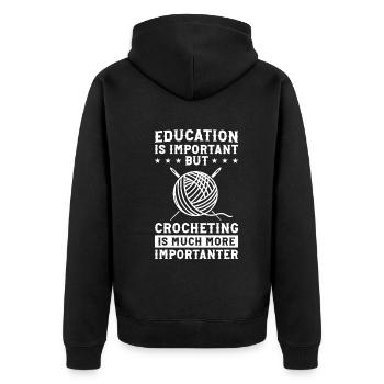 Crocheting is much more importanter - Crochet Scho - Unisex Premium Bio Zip Hoodie - Schwarz - Hinten - Nico (187cm)