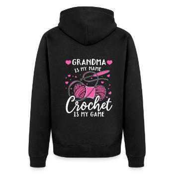Crochet Mamie c’est mon nom Le Crochet c’est mon jeu - Cr - Veste à capuche bio Premium Unisexe - noir - Dos - Nico (187cm)