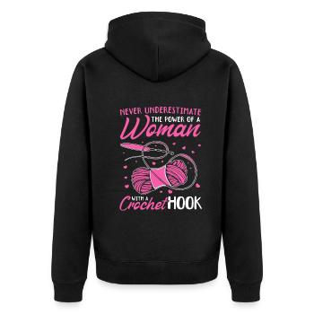 Never underestimate the power of a woman with a cr - Unisex Premium Bio Zip Hoodie - Schwarz - Hinten - Nico (187cm)