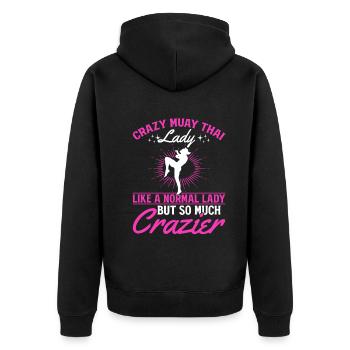 Crazy Muay Thai lady like a normal lady but so muc - Unisex Premium Bio Zip Hoodie - Schwarz - Hinten - Nico (187cm)