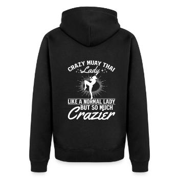 Crazy Muay Thai lady like a normal lady but so muc - Unisex Premium Bio Zip Hoodie - Schwarz - Hinten - Nico (187cm)