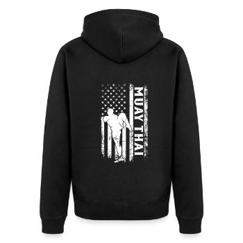 Muay Thai US Flag Muay Thai Martial Arts - Unisex Premium Organic Zip Hoodie - black - Back - Nico (187cm)