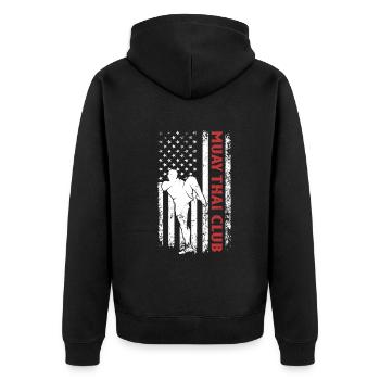 Muay Thai Club Muay Thai US Flag Muay Thai - Unisex Premium Organic Zip Hoodie - black - Back - Nico (187cm)