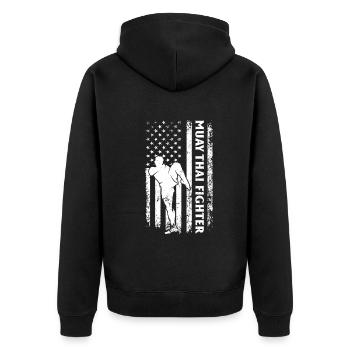 Muay Thai Fighter Muay Thai US Flag Muay Thai Figh - Unisex Premium Organic Zip Hoodie - black - Back - Nico (187cm)