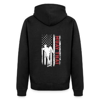 Muay Thai Fighter Muay Thai US Flag - Unisex Premium Organic Zip Hoodie - black - Back - Nico (187cm)