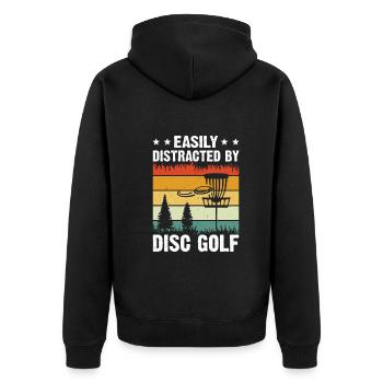 Easily Distracted By Disc Golf - Disc Golfing - Unisex Premium Bio Zip Hoodie - Schwarz - Hinten - Nico (187cm)