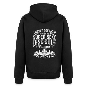 Disc Golfer - Super Sexy Disc Golf Player - Unisex Premium Bio Zip Hoodie - Schwarz - Hinten - Nico (187cm)