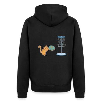 Cat Who Plays Disc Golf - Disc Golf Cat - Unisex Premium Bio Zip Hoodie - Schwarz - Hinten - Nico (187cm)