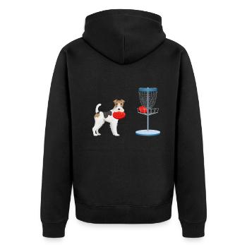 Chien qui joue au disc golf - Chien de disc golf - Veste à capuche bio Premium Unisexe - noir - Dos - Nico (187cm)