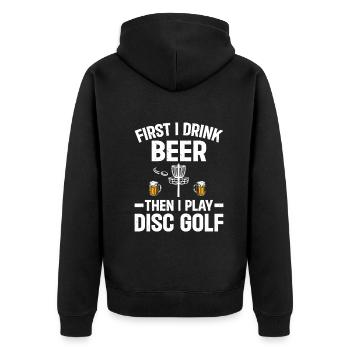 D’abord, je bois de la bière, puis je joue au disc golf - Veste à capuche bio Premium Unisexe - noir - Dos - Nico (187cm)