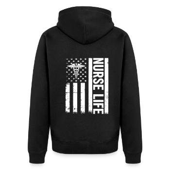 Nursing Nurse - Nurse Life US Flag Hospital Nurse - Unisex Premium Organic Zip Hoodie - black - Back - Nico (187cm)