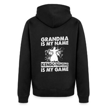 Mamie est mon nom Le combat de Kendo est mon jeu - Ken - Veste à capuche bio Premium Unisexe - noir - Dos - Nico (187cm)