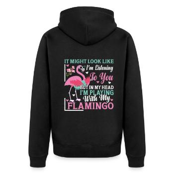 Flamingo - Mais dans ma tête, je joue avec mon flam - Veste à capuche bio Premium Unisexe - noir - Dos - Nico (187cm)