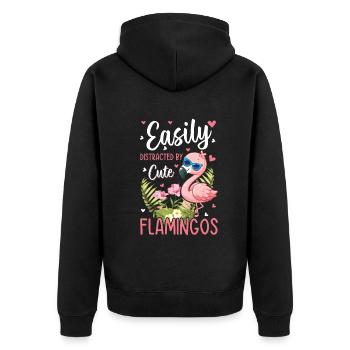 Pink Flamingo Lover - Facilement distrait par de jolis fl - Veste à capuche bio Premium Unisexe - noir - Dos - Nico (187cm)