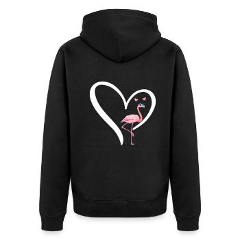 Flamingo Heart Flamingo Lover - Cute Flamingo - Unisex Premium Organic Zip Hoodie - black - Back - Nico (187cm)
