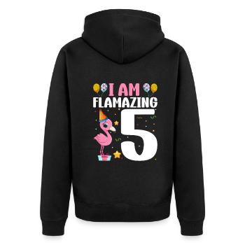 Je suis Flamazing 5 ans Flamingo 5ème anniversaire - Veste à capuche bio Premium Unisexe - noir - Dos - Nico (187cm)
