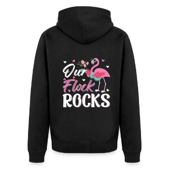 Our Flock Rocks - Pink Flamingo Funny Flamingo - Unisex Premium Organic Zip Hoodie - black - Back - Nico (187cm)