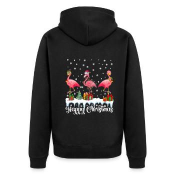 Flamingo Lover Flamingo Happy Christmas Flamingos - Unisex Premium Organic Zip Hoodie - black - Back - Nico (187cm)