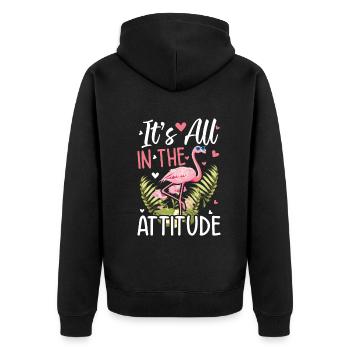 Pink Flamingo - It's All In The Attitude - Funny - Unisex Premium Bio Zip Hoodie - Schwarz - Hinten - Nico (187cm)
