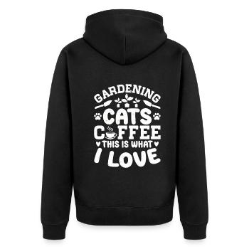 Jardinage chats café c’est ce que j’aime - - Veste à capuche bio Premium Unisexe - noir - Dos - Nico (187cm)