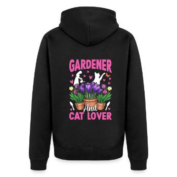 Gardener and cat lover - Hobby Gardener - Unisex Premium Bio Zip Hoodie - Schwarz - Hinten - Nico (187cm)