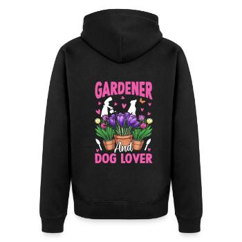 Gardener and dog lover - Hobby Gardener - Unisex Premium Bio Zip Hoodie - Schwarz - Hinten - Nico (187cm)