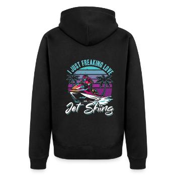 Jetski Lover - I just freaking love jet skiing - Unisex Premium Bio Zip Hoodie - Schwarz - Hinten - Nico (187cm)