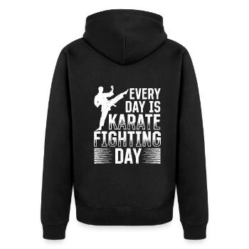Every day is Karate fighting day - Karate Fighter - Unisex Premium Bio Zip Hoodie - Schwarz - Hinten - Nico (187cm)