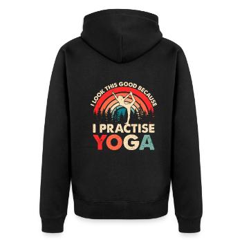Yoga - I look this good because I practise yoga - Unisex Premium Bio Zip Hoodie - Schwarz - Hinten - Nico (187cm)