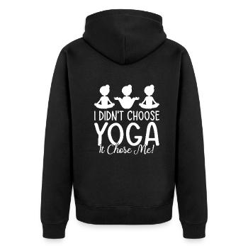 I didn't choose yoga it chose me - Yoga - Unisex Premium Bio Zip Hoodie - Schwarz - Hinten - Nico (187cm)