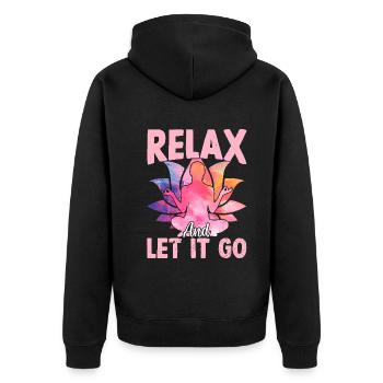 Relax and let it go - Funny Yoga Sayings - Unisex Premium Bio Zip Hoodie - Schwarz - Hinten - Nico (187cm)