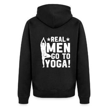 Yoga Meditation - Real men go to yoga - Unisex Premium Bio Zip Hoodie - Schwarz - Hinten - Nico (187cm)