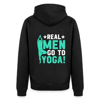 Funny Yoga Meditation - Real men go to yoga - Unisex Premium Bio Zip Hoodie - Schwarz - Hinten - Nico (187cm)