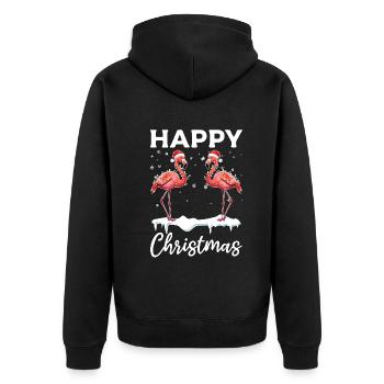 Happy Christmas - Pink Flamingo Flamingo Lover - Unisex Premium Bio Zip Hoodie - Schwarz - Hinten - Nico (187cm)