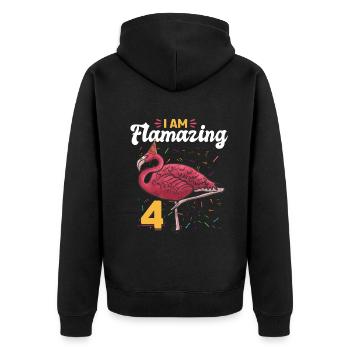 Flamingo 4th Birthday party - I am Flamazing 4 - Unisex Premium Bio Zip Hoodie - Schwarz - Hinten - Nico (187cm)
