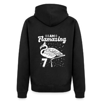 I am Flamazing 7 Years - Flamingo 7th Birthday - Unisex Premium Bio Zip Hoodie - Schwarz - Hinten - Nico (187cm)