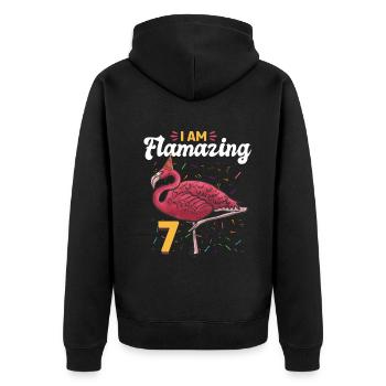 Flamingo 7th Birthday party - I am Flamazing 7 - Unisex Premium Bio Zip Hoodie - Schwarz - Hinten - Nico (187cm)