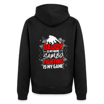 Papa est mon nom Sambo Le combat est mon jeu - Sambo - Veste à capuche bio Premium Unisexe - noir - Dos - Nico (187cm)