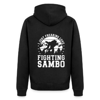Sambo Wrestler - I just freaking love fighting - Unisex Premium Bio Zip Hoodie - Schwarz - Hinten - Nico (187cm)