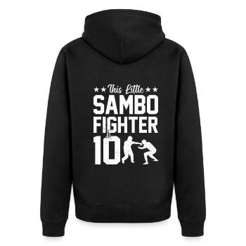 This little Sambo fighter is 10 - Kids Sambo - Unisex Premium Bio Zip Hoodie - Schwarz - Hinten - Nico (187cm)