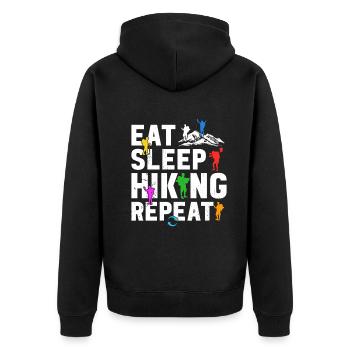Eat Sleep Hiking Repeat - Adventure Hiking Lover - Unisex Premium Organic Zip Hoodie - black - Back - Nico (187cm)