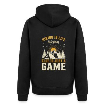 Hiking is life everything else is just a game - - Unisex Premium Bio Zip Hoodie - Schwarz - Hinten - Nico (187cm)