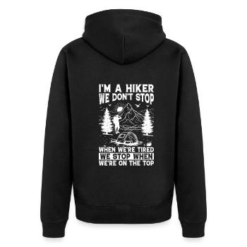 Funny Hiking Sayings Mountain Hiking - Unisex Premium Bio Zip Hoodie - Schwarz - Hinten - Nico (187cm)