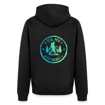 Real men go Hiking - Adventure Hiking Mountain - Unisex Premium Bio Zip Hoodie - Schwarz - Hinten - Nico (187cm)