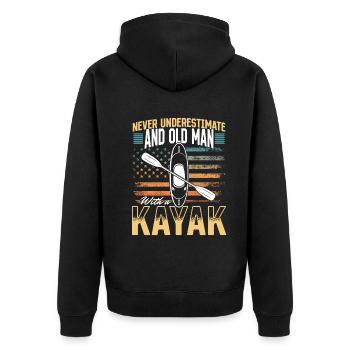 Never Underestimate An Old Man With a Kayak - Unisex Premium Organic Zip Hoodie - black - Back - Nico (187cm)
