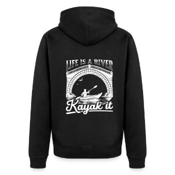 Watersports Kayaking - Life is a river Kayak it - Unisex Premium Bio Zip Hoodie - Schwarz - Hinten - Nico (187cm)