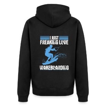 Sports nautiques Wakesurf - J’adore - Veste à capuche bio Premium Unisexe - noir - Dos - Nico (187cm)